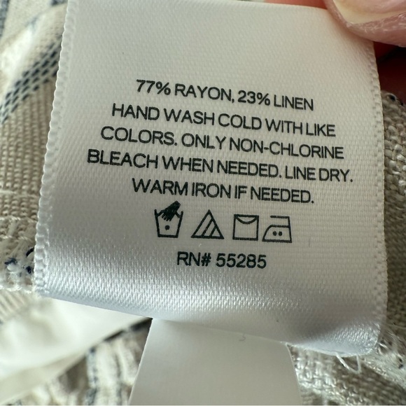 Express Linen Blend High Rise Striped Wide Leg Pants Blue Ivory Beachy Lounge XL - Picture 8 of 8